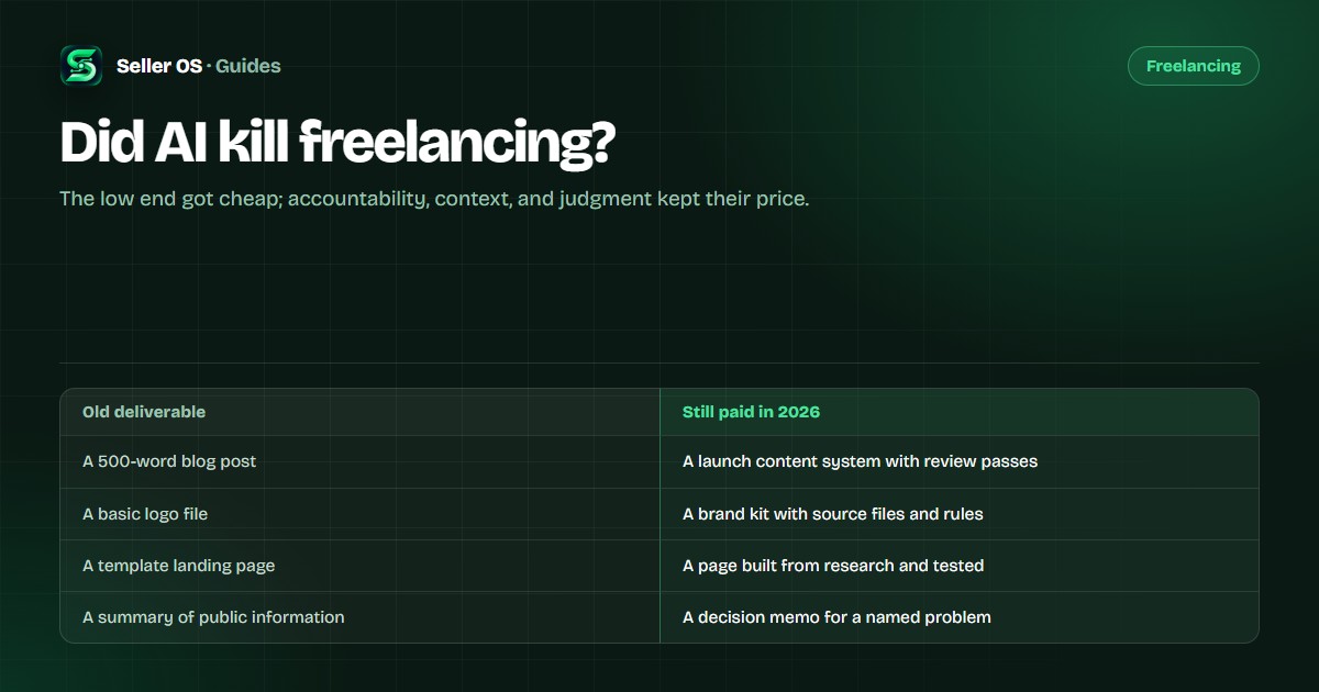 Freelance comparison: old deliverables beside the AI-era offers that still get paid, from content systems to decision memos