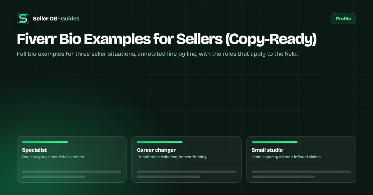 Profile About section example with labeled parts for opening, scope, process, and working style