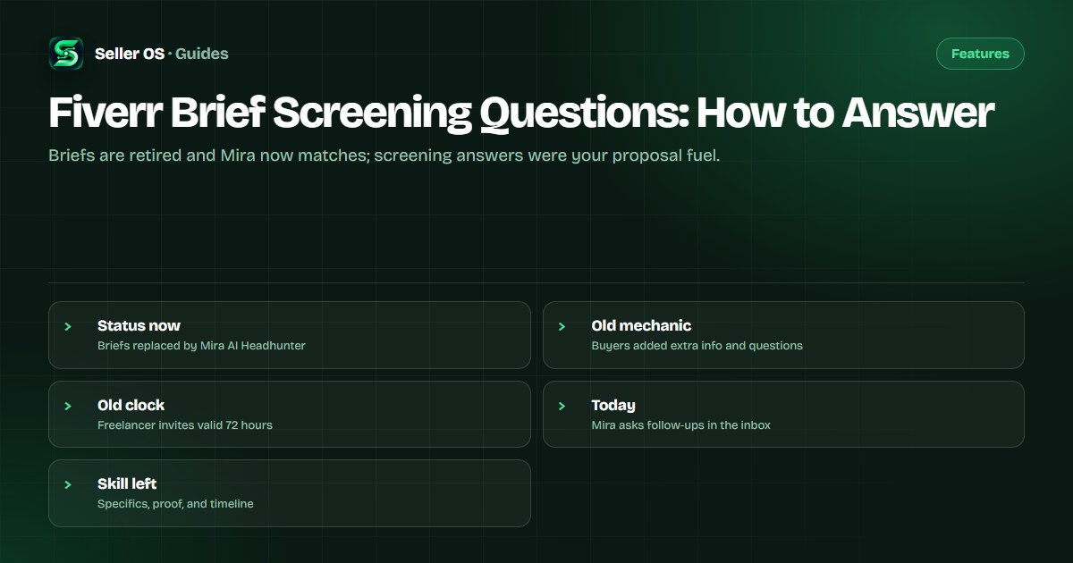 Seller reading buyer screening questions beside a proposal draft with proof and timeline