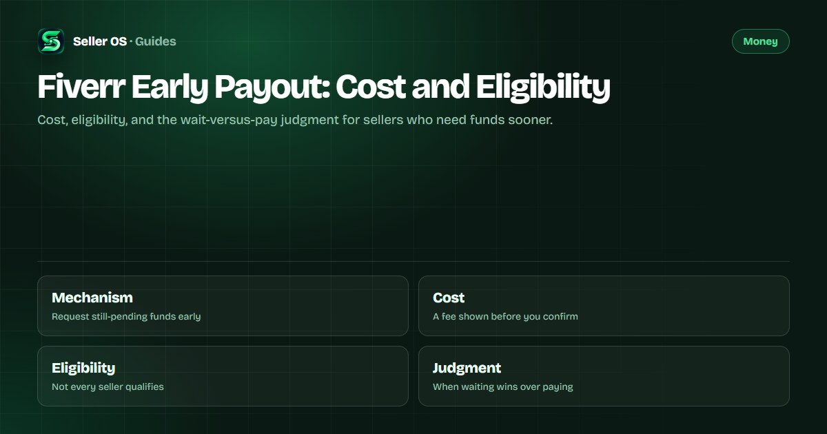 Timeline comparing normal Fiverr fund clearing against an early payout request with its fee