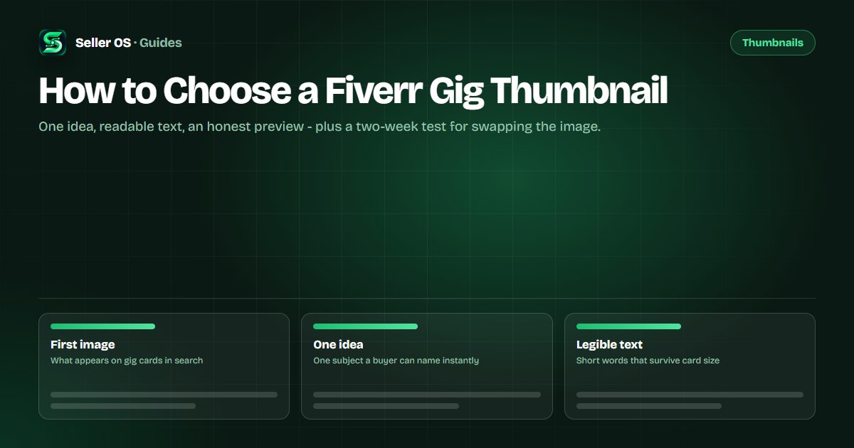 Fiverr gig card diagram showing a thumbnail beside the title and level badge, next to the same image viewed at small size