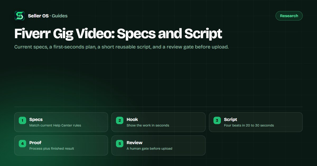 Illustration of a Fiverr gig video timeline showing hook, proof, offer, and call to action in thirty seconds