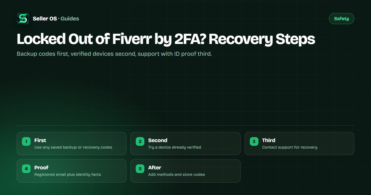 Diagram of the 2FA recovery order: saved backup codes, a verified signed-in device, and a support request with identity proof
