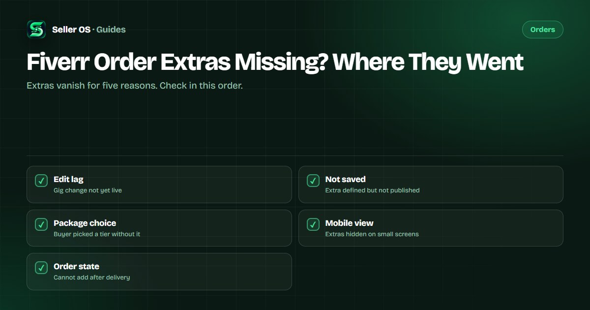 Checklist of five reasons extras disappear from an order page with a custom-offer recovery path