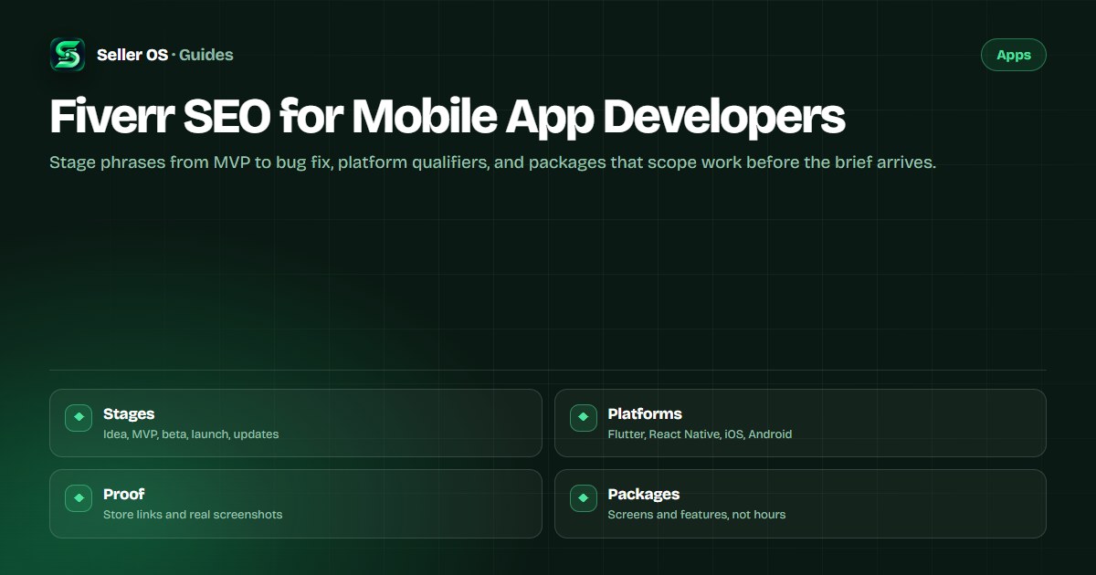 Mobile app gig map: buyer stages from idea to MVP to bug fix to store submission, with platform qualifiers and scoped packages