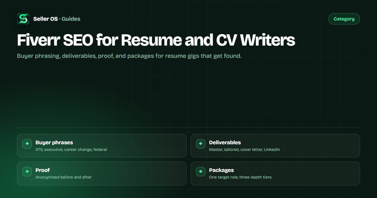 Resume gig blueprint linking ATS, executive, and career-change search phrases to deliverables and anonymized sample proof