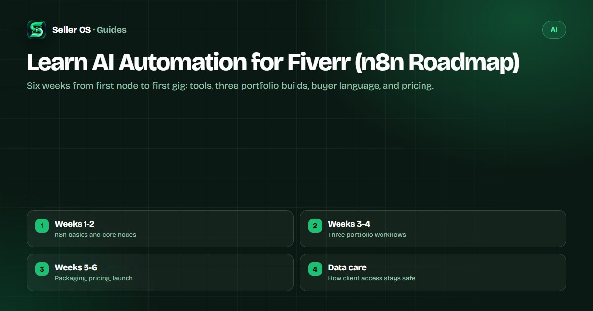 Cover illustration showing an automation workflow with connected nodes for forms, sheets, email, and chat for Fiverr clients