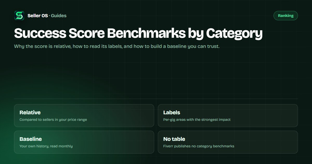 Diagram of a Fiverr Success Score level overview with per-gig labels, a comparison set, and a personal baseline tracked month to month