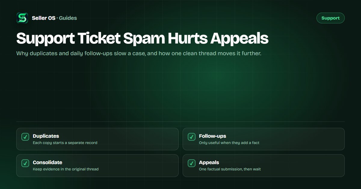 Diagram showing one consolidated Fiverr support thread compared with several duplicate tickets splitting the same complaint