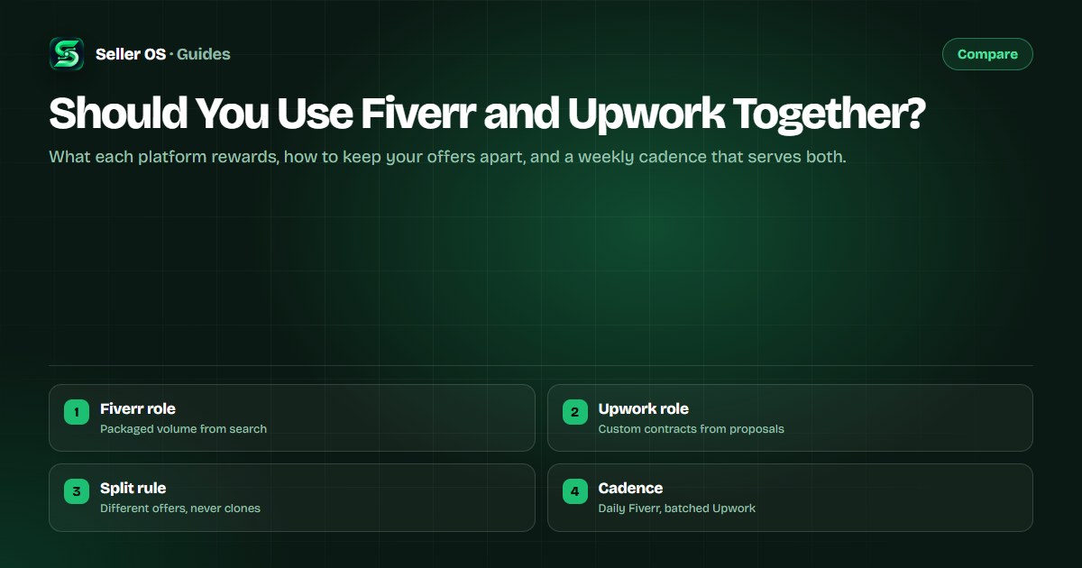 Two-column weekly planner showing a work split between Fiverr gig orders and Upwork proposals